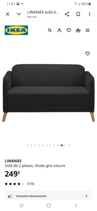 Sofá 2 plazas IKEA LINANÄS gris oscuro