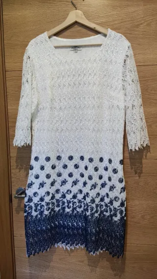 Vestido fiesta Roberto Bassi blanco y azul