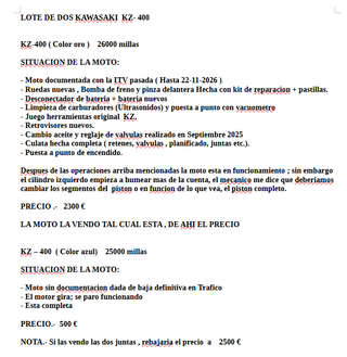 Lote 2 KAWASAKI KZ400 Clásicas