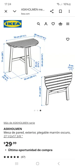 Mesa y 2 Sillas Askholmen Ikea para terraza