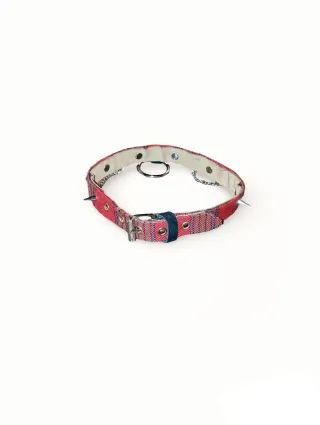 Collar cuero punk con cadena y aro