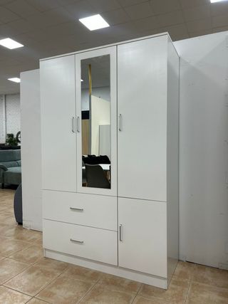 Armario ropero blanco 3 puertas con espejo