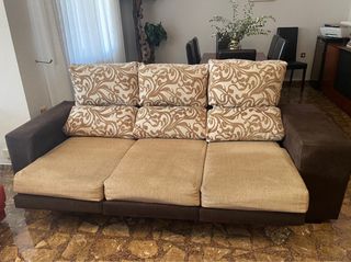Sofá 3 plazas beige/marrón extensible y reclinable