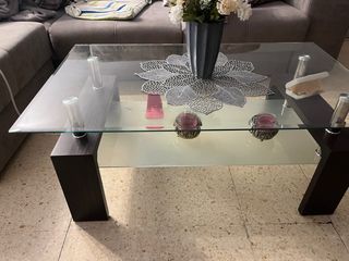 Mesa de centro cristal y madera