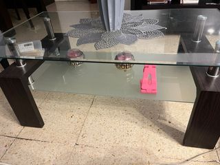 Mesa de centro cristal y madera