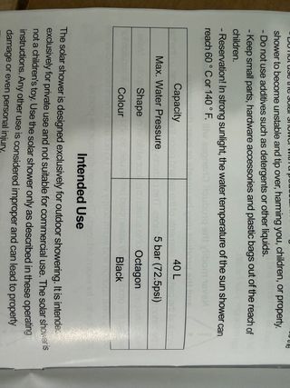 Ducha Solar Vevor Negra