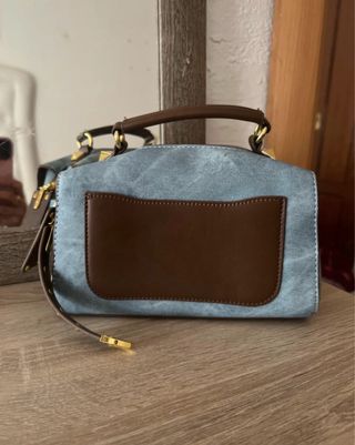 Bolso denim azul y marrón