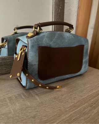 Bolso denim azul y marrón