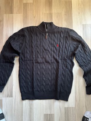 Polo Ralph Lauren Black Cable Knit Half-Zip Sweate