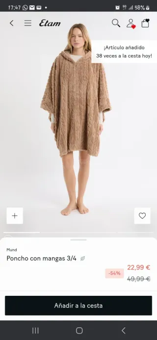 Poncho Etam beige/marrón talla única. Con etiqueta