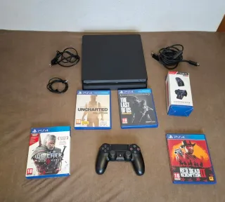 PS4 Slim 1TB + 4 Juegos TOP + Base Carga + Mando