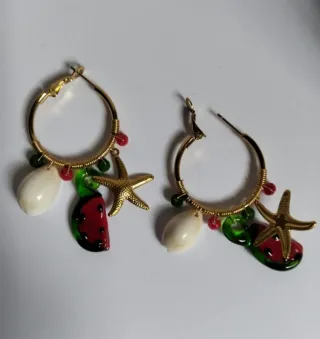 Pendientes Aro Sandía Estrella Acero Dorado