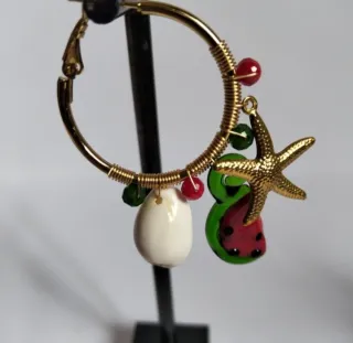 Pendientes Aro Sandía Estrella Acero Dorado