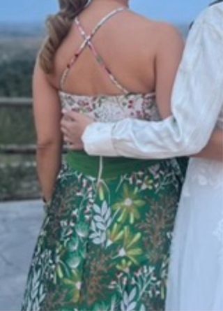 Vestido fiesta/invitada verde y rosa