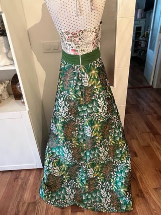 Vestido fiesta/invitada verde y rosa