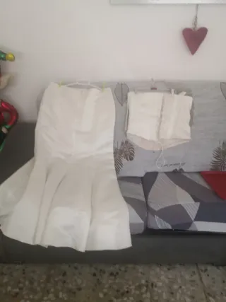 Vestido Novia 2 Piezas Raso y Top color crudo