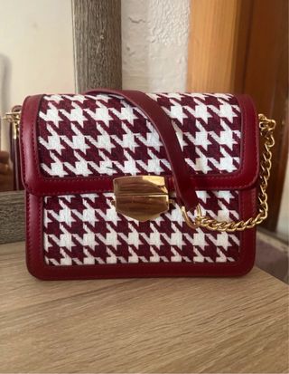 Bolso Diseño Pata de Gallo Rojo y Blanco