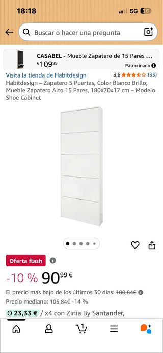 Zapatero Blanco 5 Compartimentos