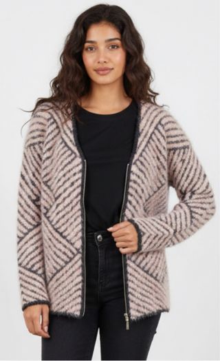 Jersey JOULY rosa y gris con cremallera