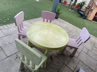 Mesa y 4 Sillas Jardín Niños Plástico