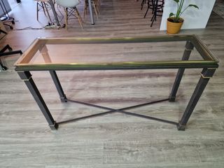 Mesa Acero y Cristal Dorada