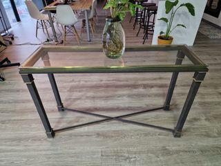 Mesa Acero y Cristal Dorada