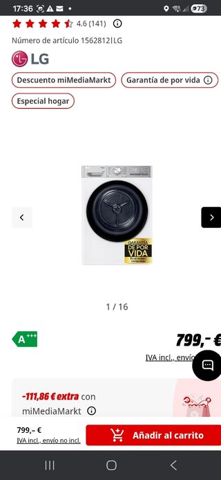 Secadora LG ThinQ 10kg