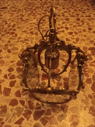 Lámpara de laton y cristal vintage de 1973