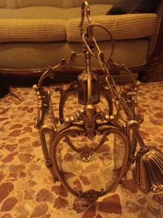 Lámpara de laton y cristal vintage de 1973