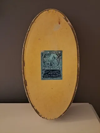 Antigua caja confitería cartón ovalada tapa tela