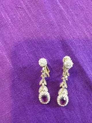 Orecchini pendenti clip zirconi e ametista