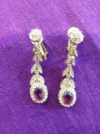 Orecchini pendenti clip zirconi e ametista