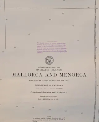 Carta náutica antigua Mallorca y Menorca