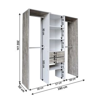 Armario vestidor 180 cm sin puertas – nuevo