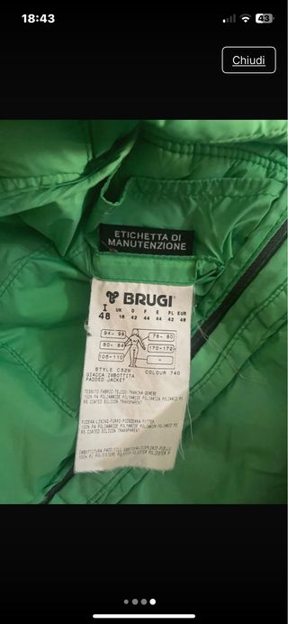 Piumino Brugi Verde Taglia M