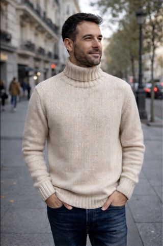 Jersey Zara Lana Beige Cuello Alto.