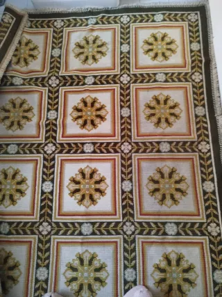 Tapete Arraiolos Tradicional Lã Bege Dourado