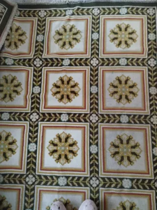 Tapete Arraiolos Tradicional Lã Bege Dourado