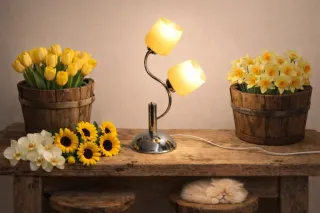 Candeeiro de mesa tulipa metal e vidro