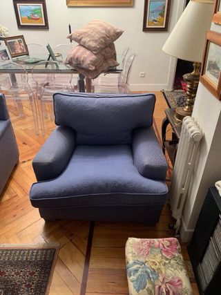 Sofá esquinero azul de tela