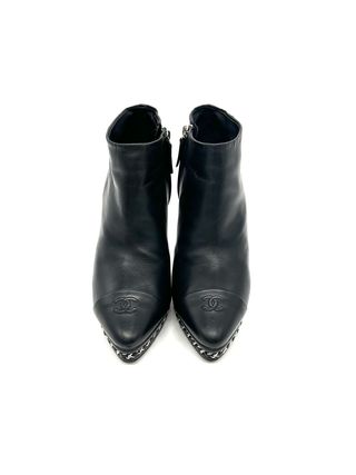 Botines Chanel Negros Piel Cadena Plataforma
