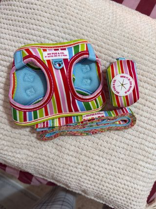 Conjunto arnés, correa y porta bolsas MY PUG & CO.