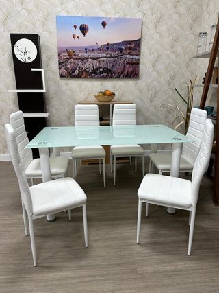 Mesa Comedor Cristal + 6 Sillas Nuevo 2 Colores