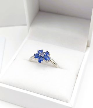 Anillo Plata Zafiro Azul Natural Flor