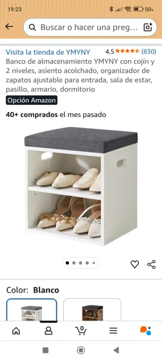 Banco zapatero con asiento tapizado