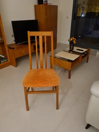 6 Sillas de Comedor Madera y Tela Naranja