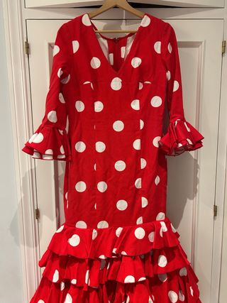 Vestido Flamenca Rojo Lunares Blancos