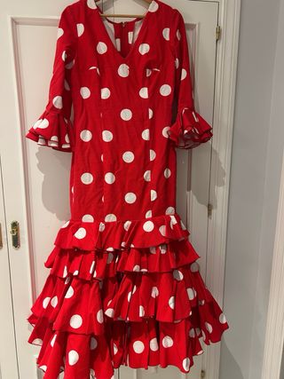Vestido Flamenca Rojo Lunares Blancos