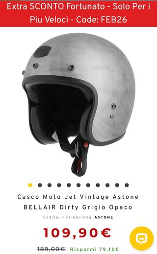 Casco Vintage Moto Astone Bellair  Plata
