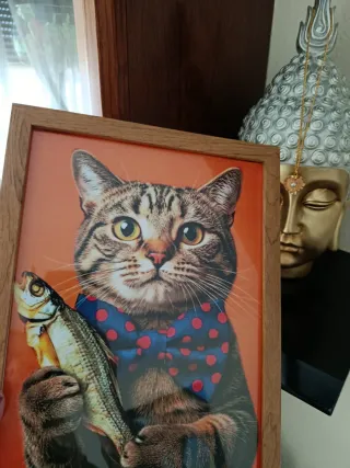 Cuadro Gato Rey con Marco Negro